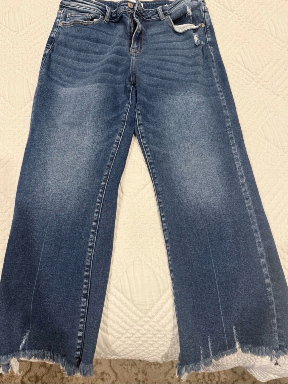 ZENANA Women’s Distressed Jeans Size 31 Dark Wash Raw Hem Stretch Denim